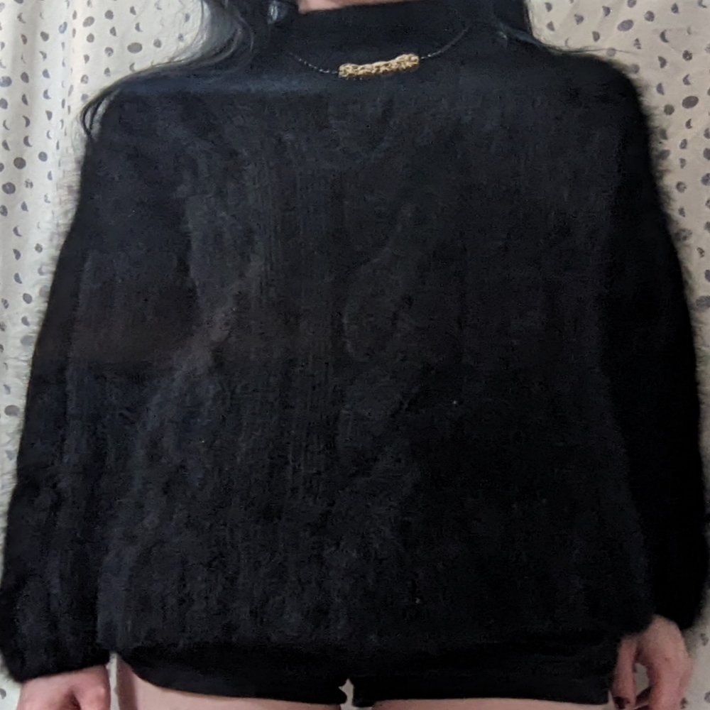 High quality mohair style long sleeve vintage fuzzy sweater